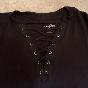 Lace up black T-Shirt dress